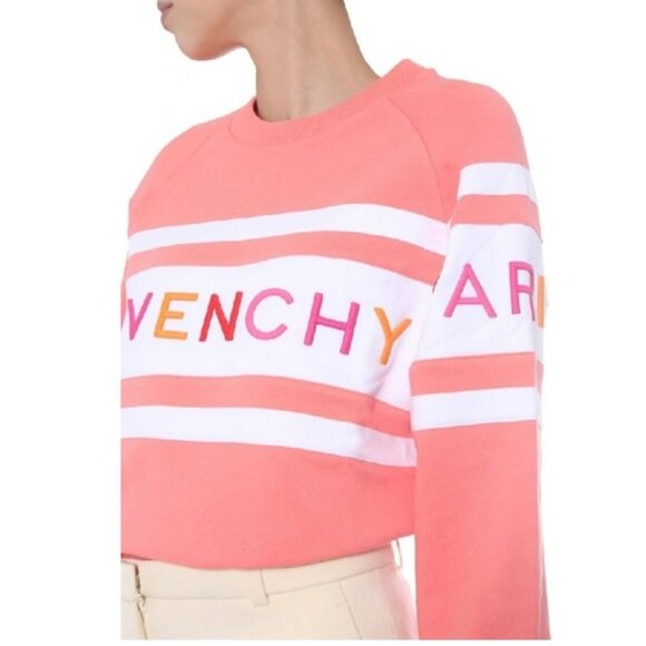 Givenchy Contrasting Stripes Coral Pink Raglan Hoodie - Picture 3 of 16